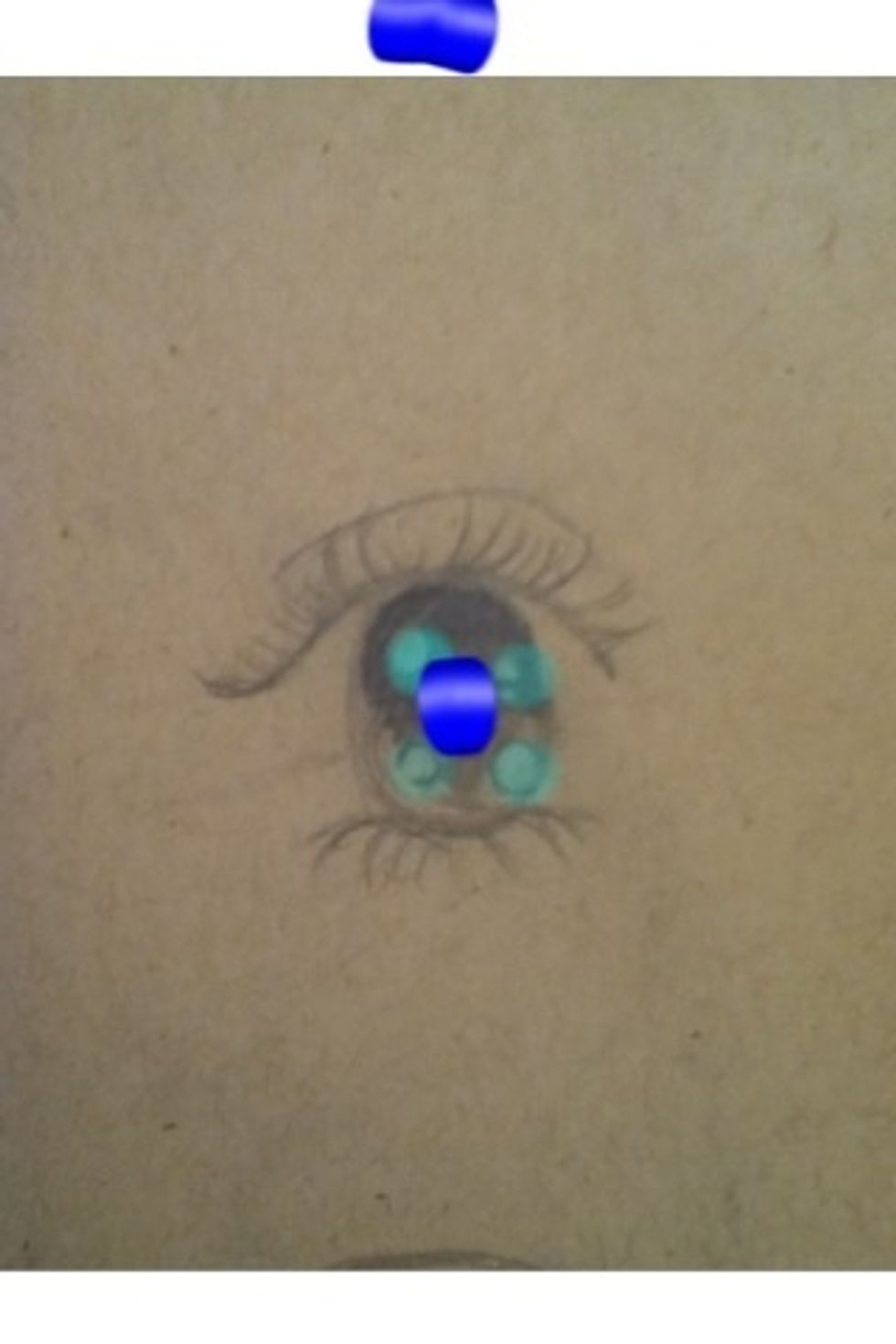 The dark blue shows the dark pupil and the light blue dots are highlights.