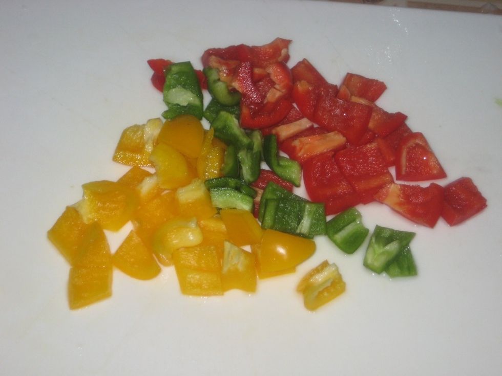 The diced peppers. Try make them even sizes to the fish or slightly smaller.