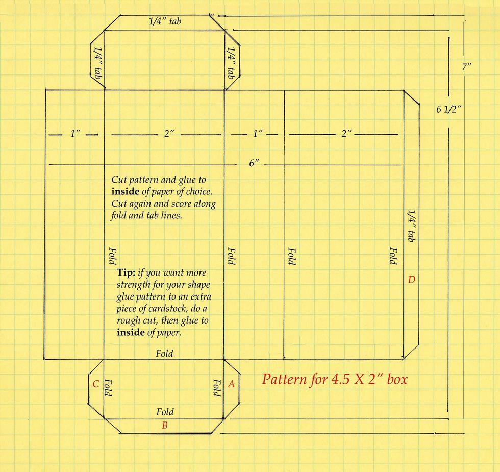 The dimensions and template I drew up for the box atop the base. 4.5x2x1 inch