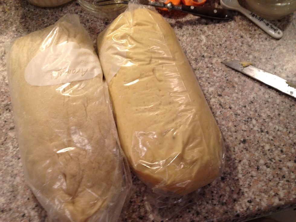 The dough are now ready for the rolling-pin. Dust with flour and role each out in to rectangular shape.