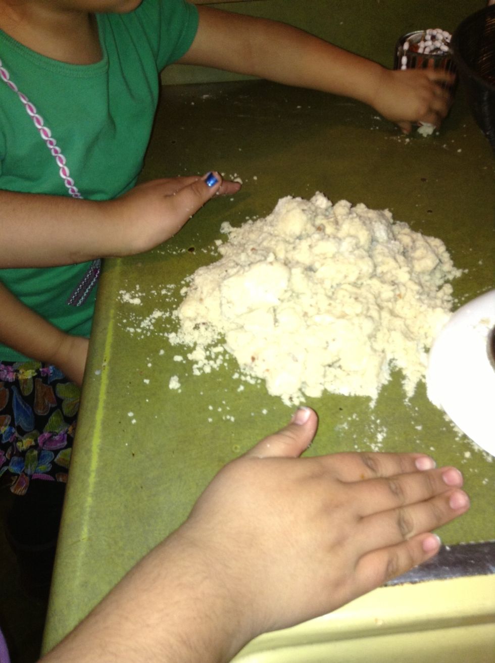 The dough has to look like this then you knead by hand.