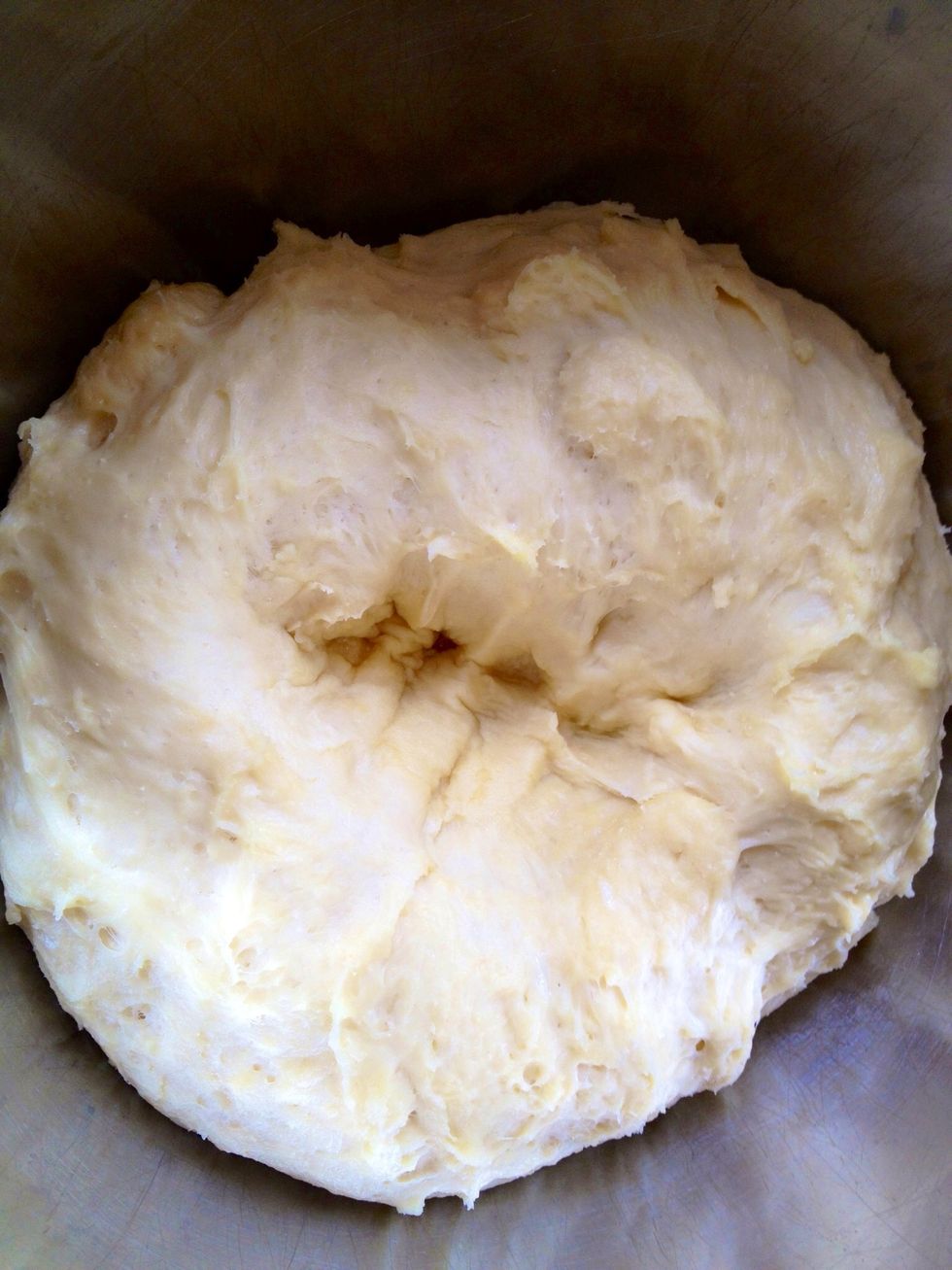 The dough should have doubled like this. Punch the dough.