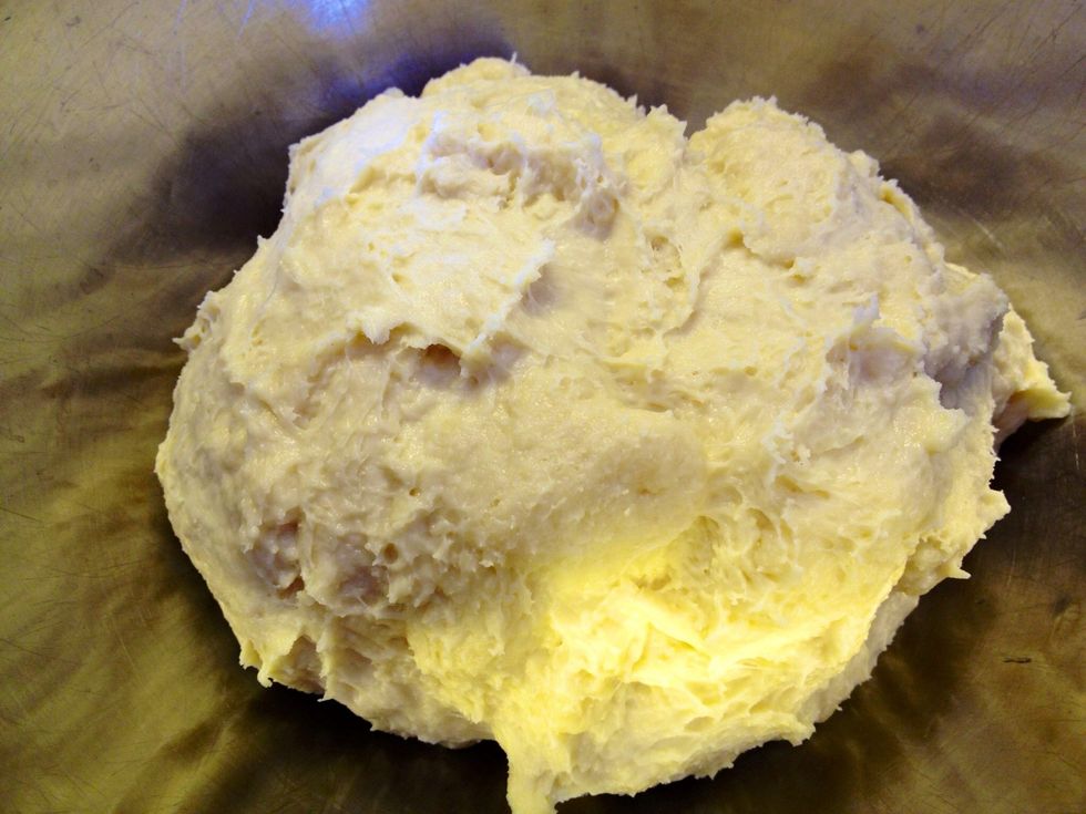 The dough should look like this. Leave the dough in a warm place and allow it to rise and double in size.