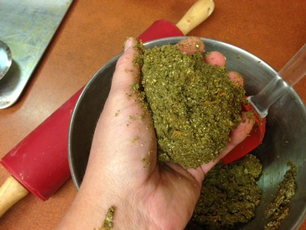 The dough should look like this when you get done mixing. If it feels too dry or doesn't clump together easily, add a little more water.