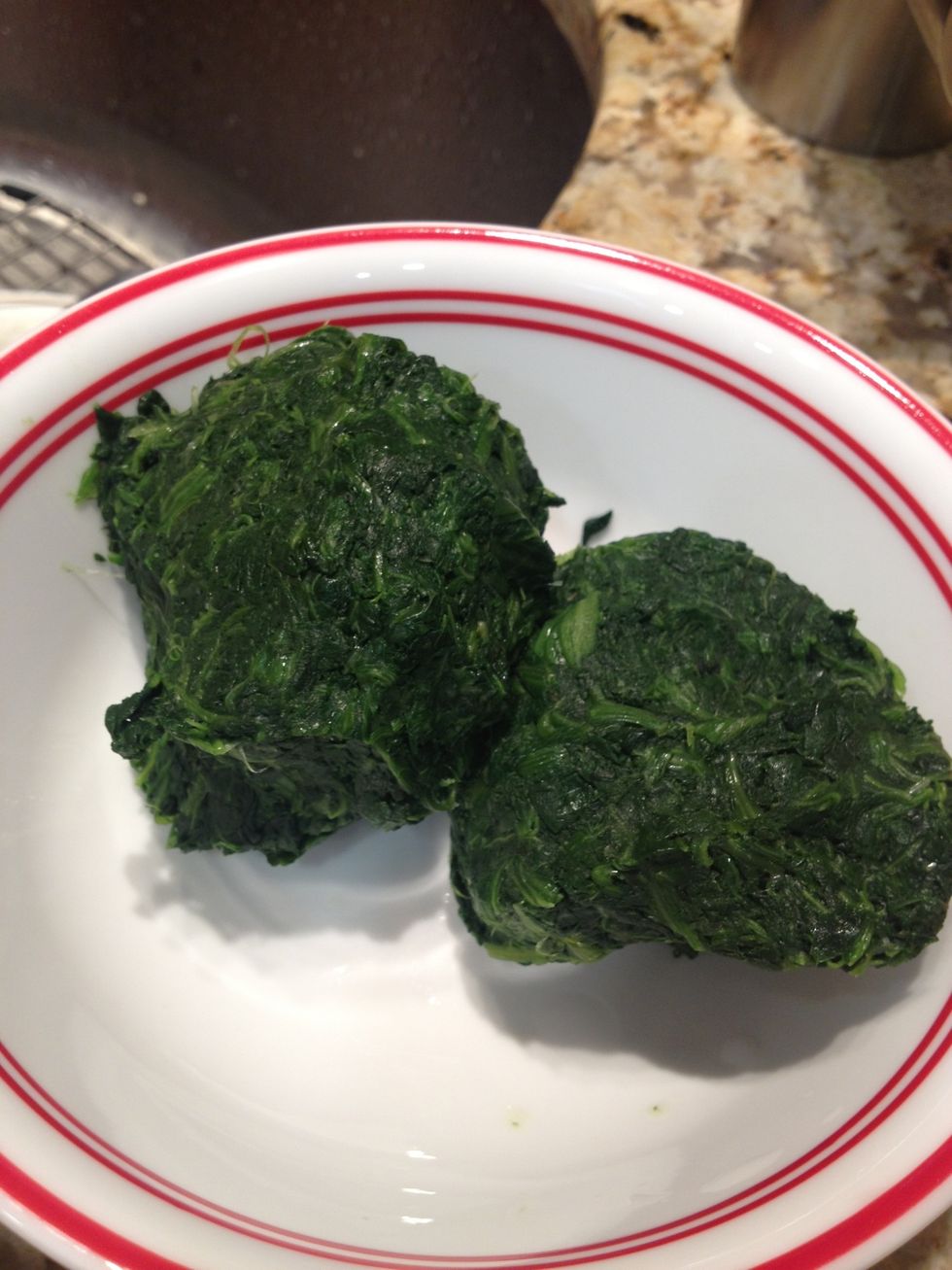 The drained spinach, we only used one box
