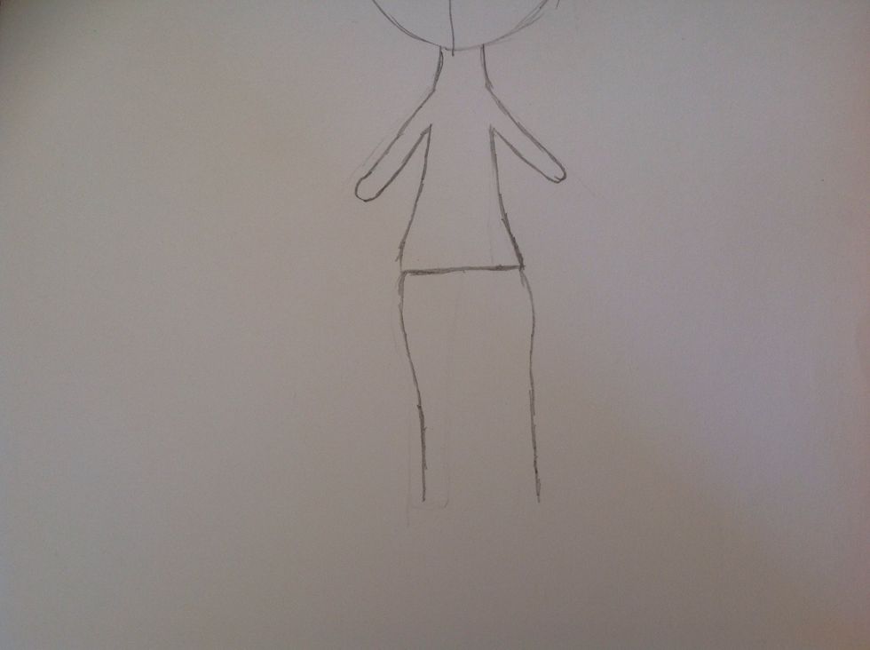 The draw lines coming of the hips to make the legs. If you want the effect that I have done then draw a little lump on the side of the leg.