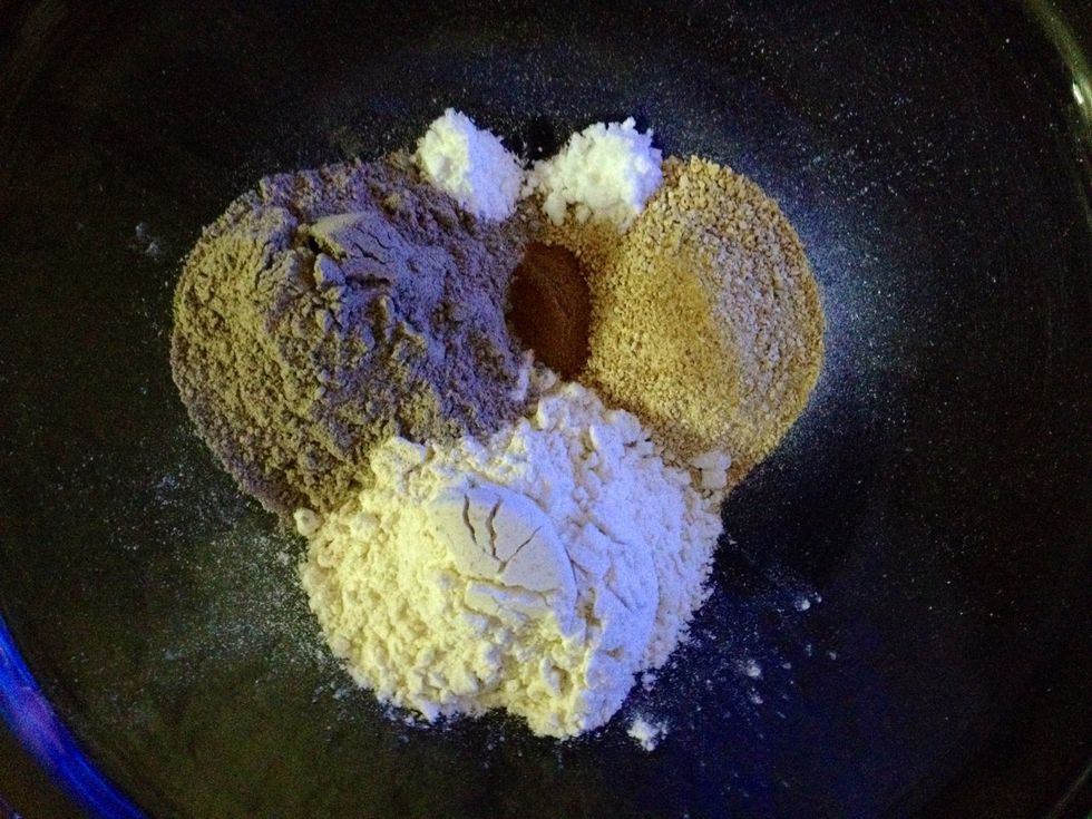 The dry ingredients - this is where it gets healthier. Instead of grainy Graham Flour, I used 1/2 C buckwheat flour and 1/4 C grainy breadfruit flour which I made myself from the fresh fruit.