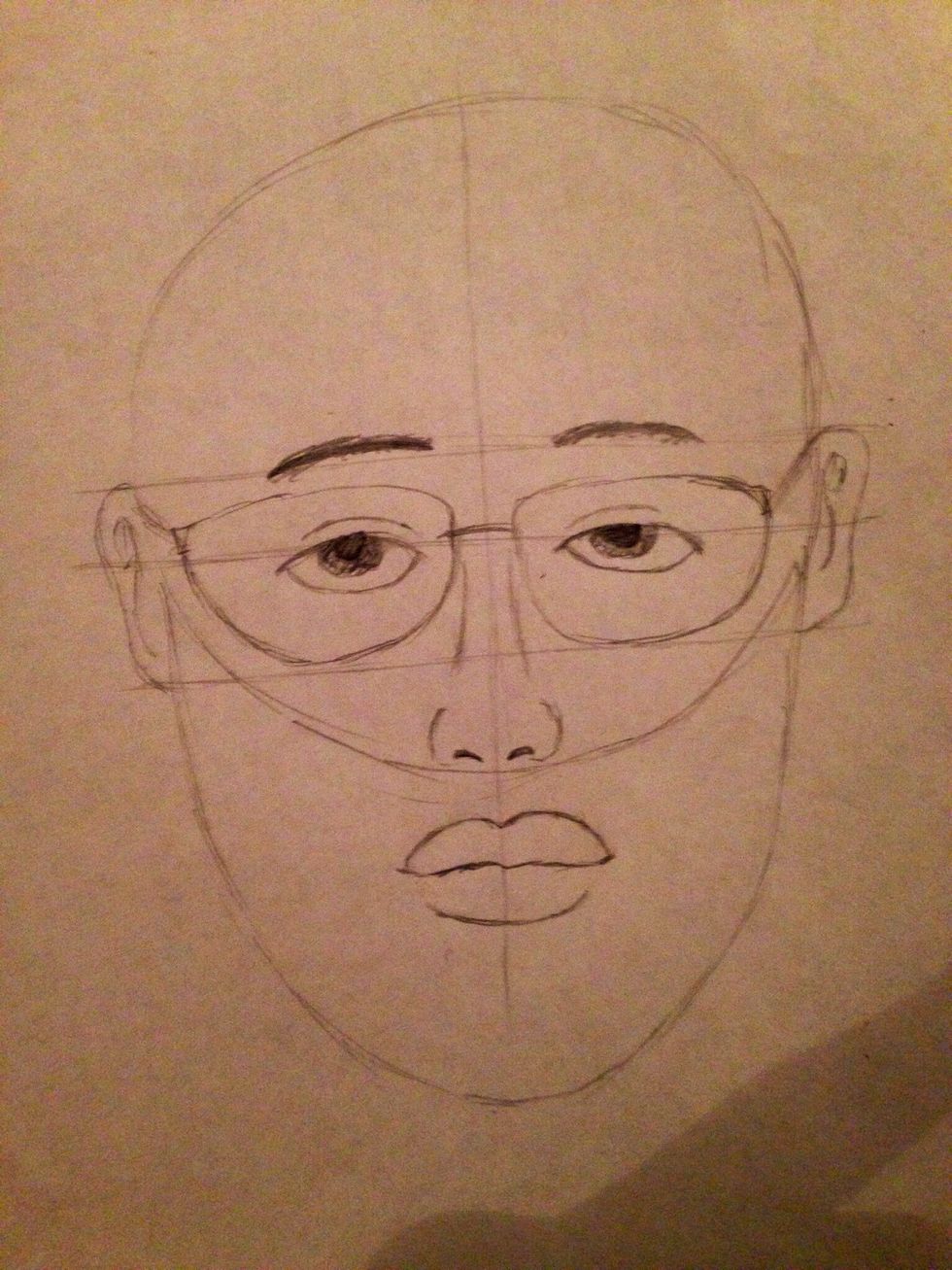 The eighth step is for all you glasses wearers. You draw glasses by drawing two circlish squares around your eyes, make sure your glasses are the right size.