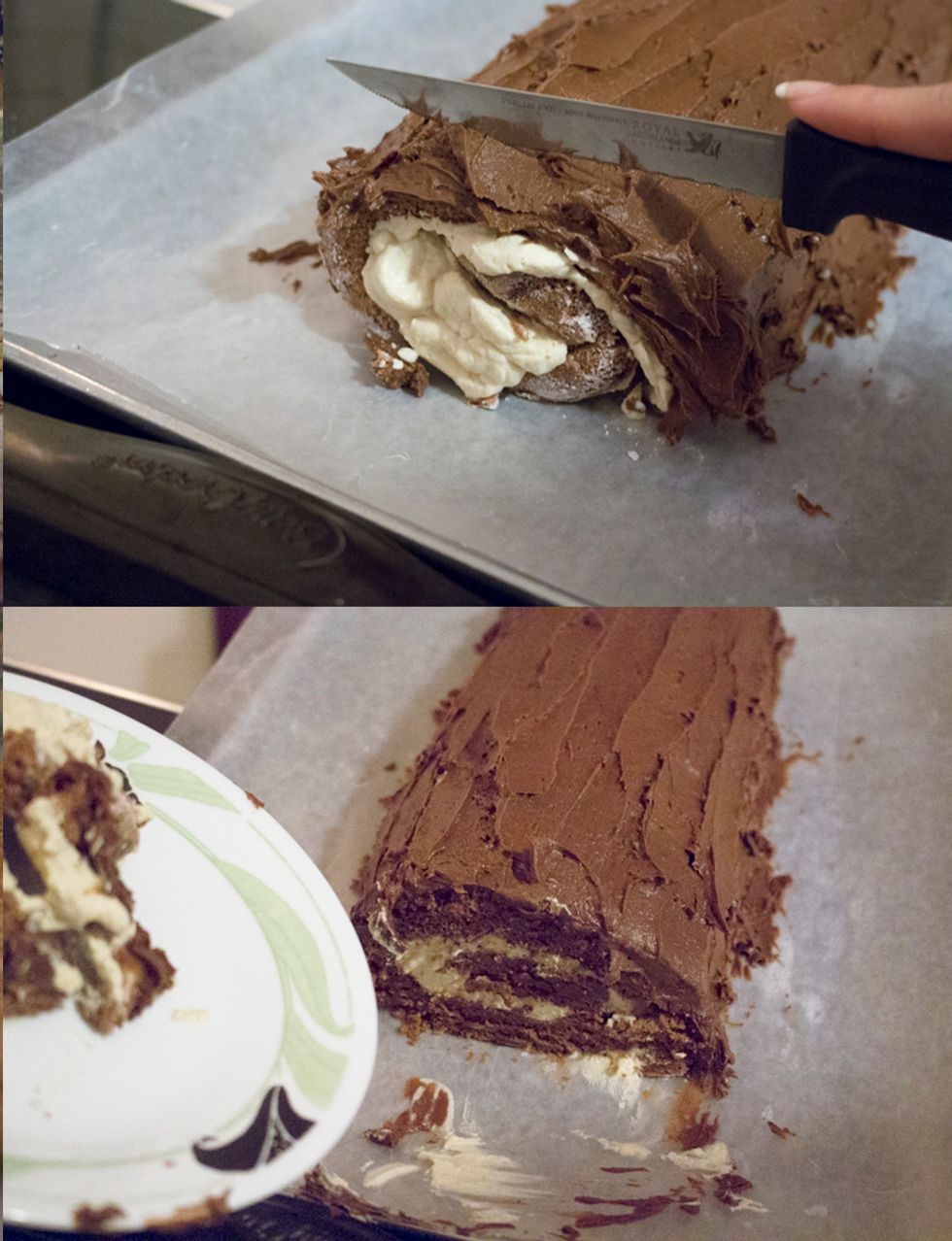 The end is a bit droopy, so we decided to slice the end to give the edge a much cleaner look.