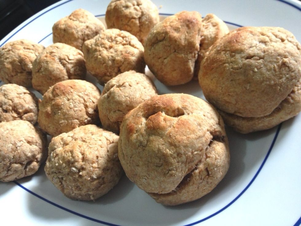 The end result of my whole wheat buns :) yeaa I know they're not pretty hehe but taste good :)