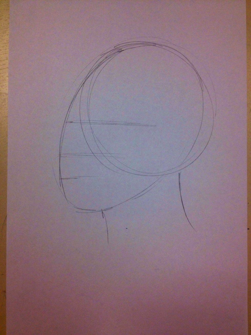 The eye line is in the middle of the head. The nose line is in the middle between the eye line and the chin. The mouth line is in the middle between the nose line and the chin.