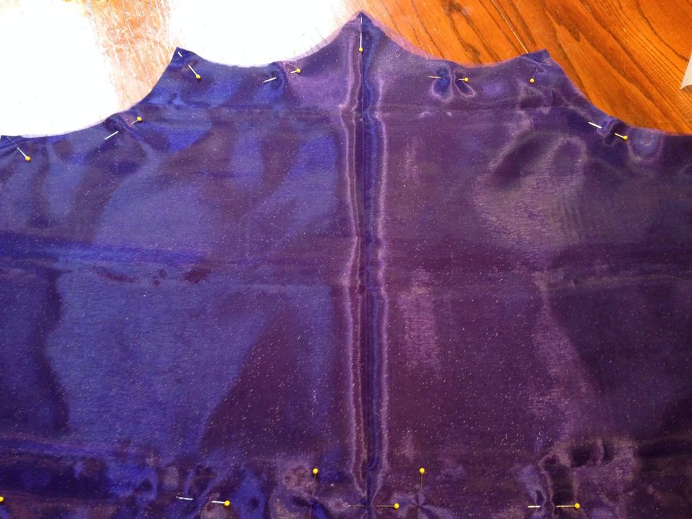 The fabrics are now pinned together and ready to be sewn.