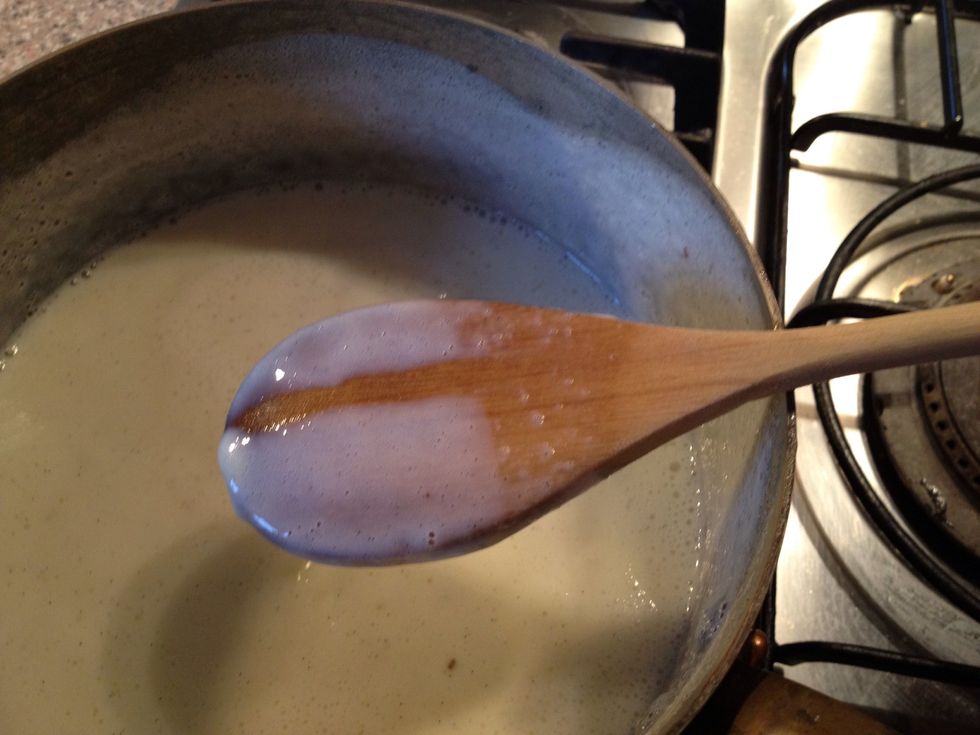 The famous spoon test after 5 minutes of boiling . If you prefer your custard thicker add some more powder to begin with or boil on