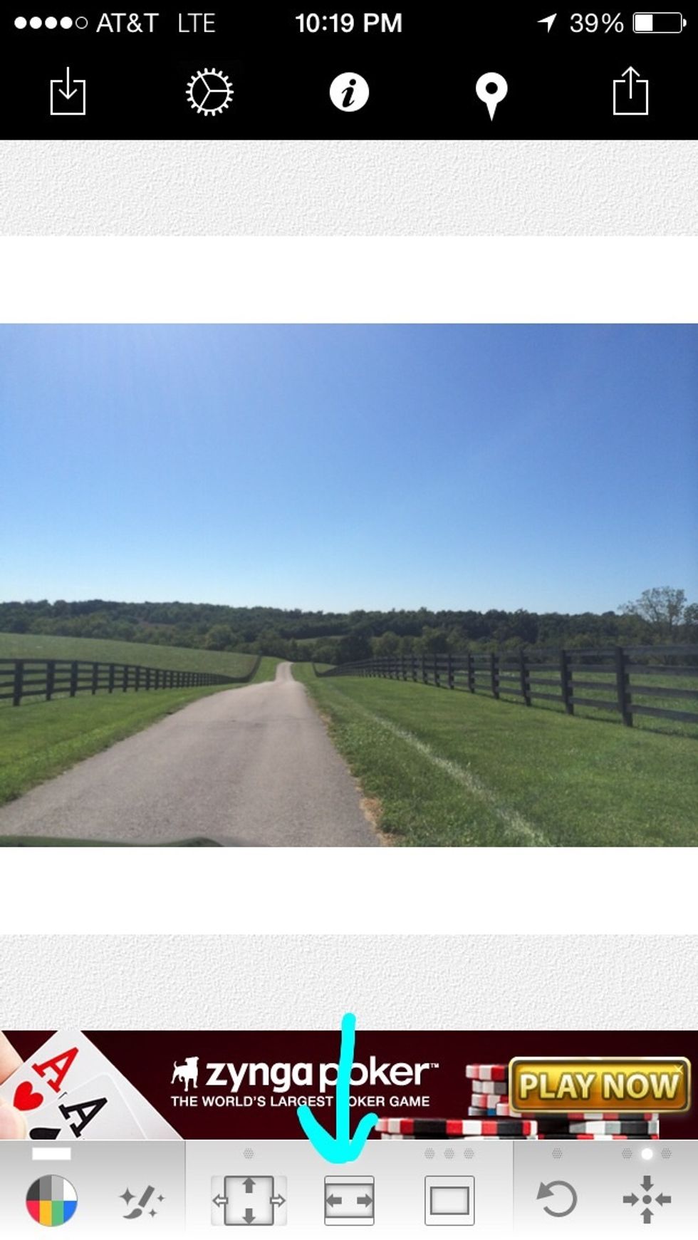 The far left of the three buttons has your photo filling the square, much like Instagram. The middle puts a border so it's touching the sides on two sides. It will make the photo look like this.