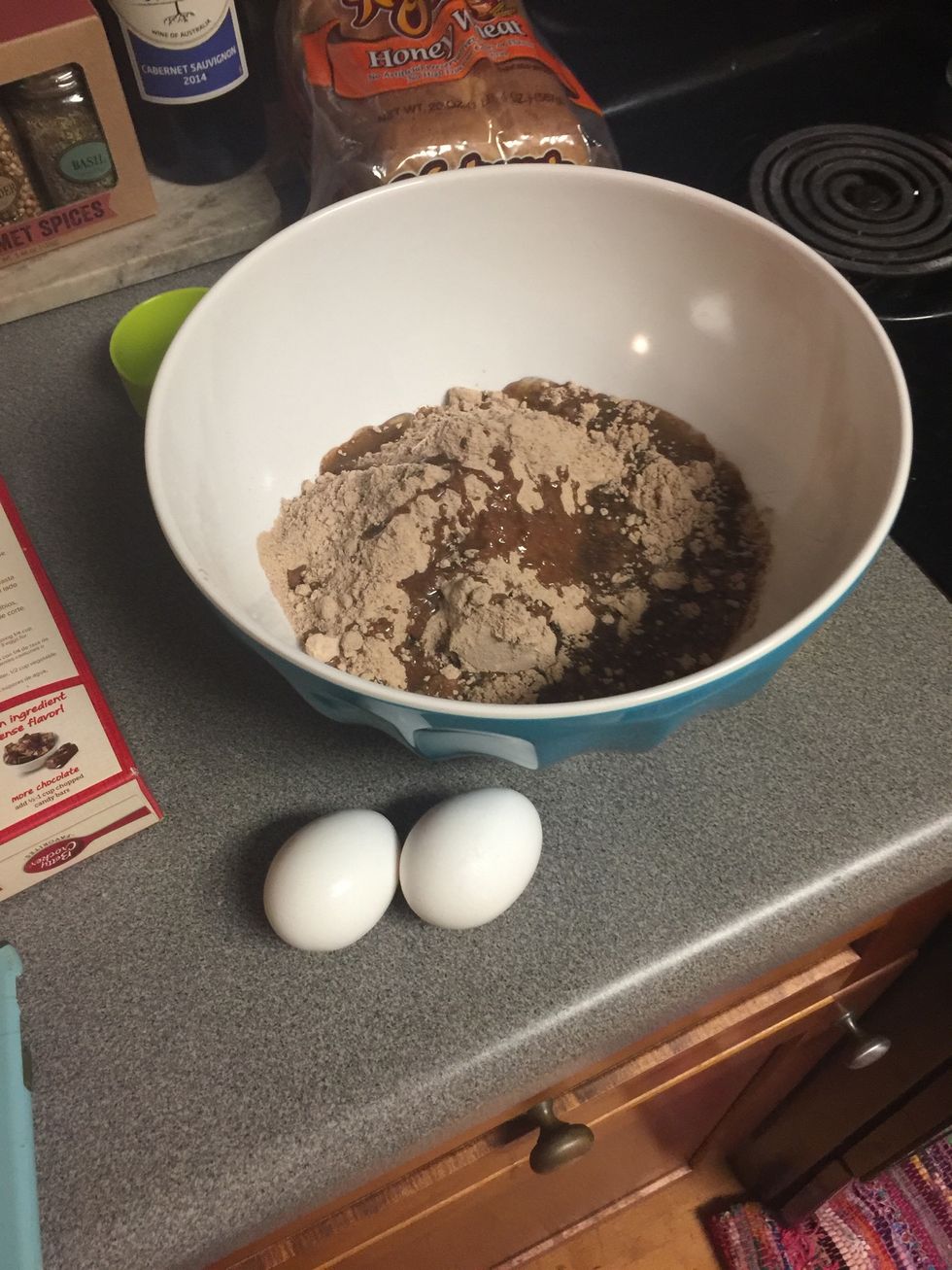 The final ingredient is two eggs.