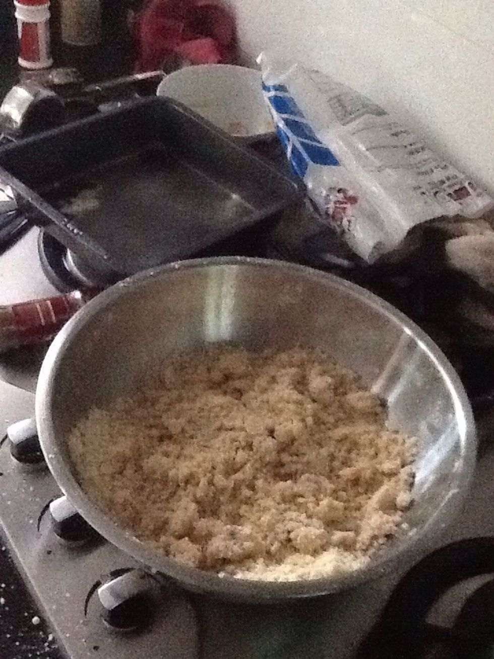 The final process should still be crumbly. Now spray you trays with pam.