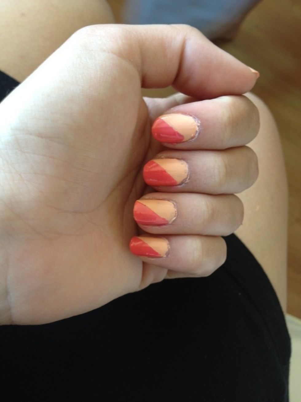 The final step is to CAREFULLY pull off the tape. And voila! Nice, tight and colorful nails!!