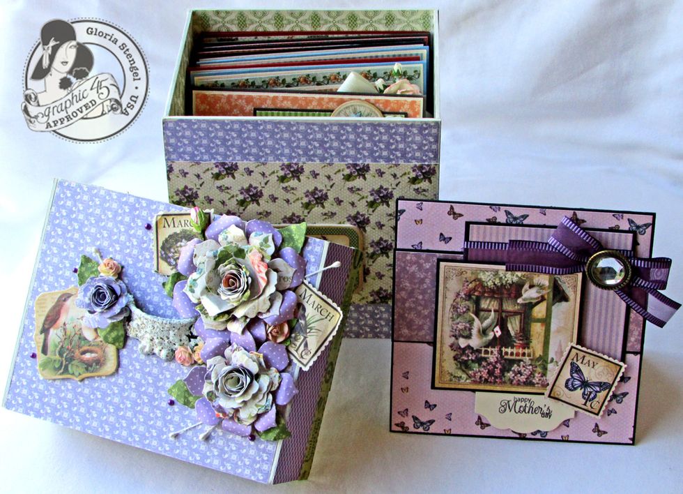 The finished box is approximately 5 1/2 x 5 1/2 x 4 1/2 inches and can hold more than twelve 5 x 5-inch cards.