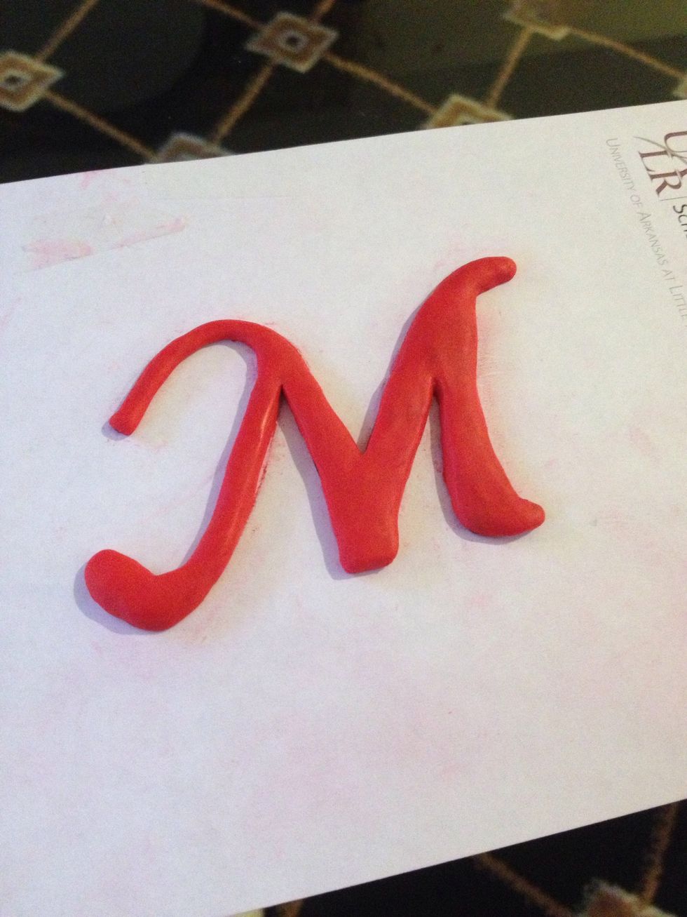 The finished letter. If that is all you want to do, smooth it all out really well. With sculpey, what you bake, is exactly what you'll get. You can also decorate the letter more like I'll do.