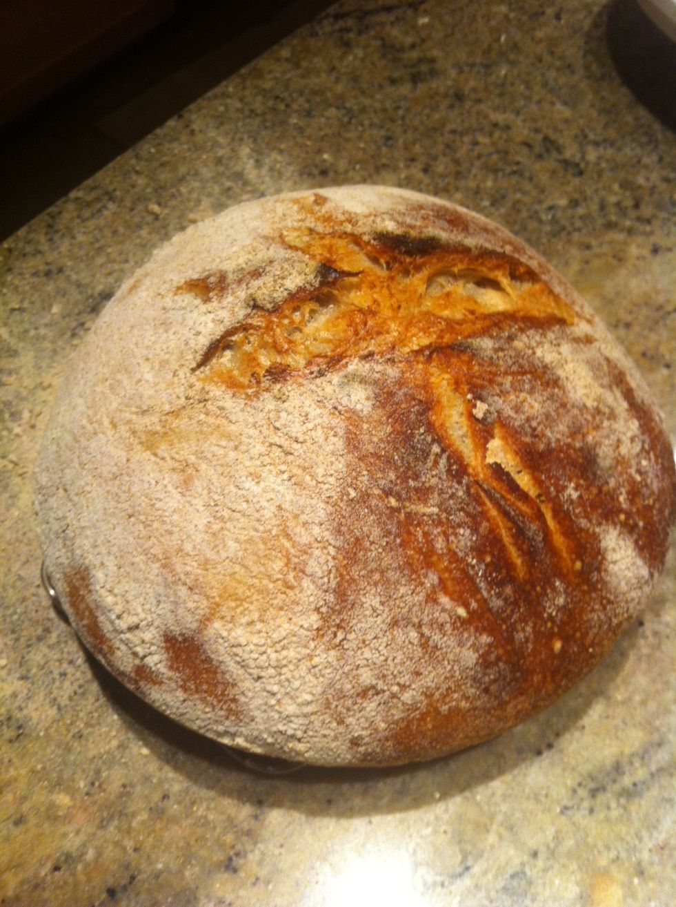 The finished loaf on a rack to cool.