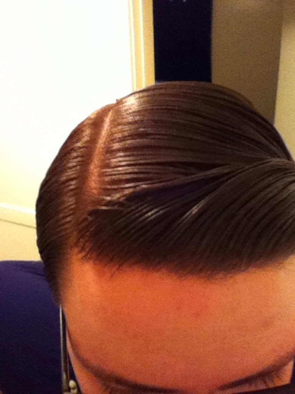 The finished part should look something like this. After combing hair into the desired position along the part I styled the hair by adding a slight "pomp" to the front.