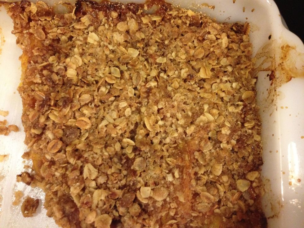 The finished peach crisp! You might have to eat dessert for dinner!