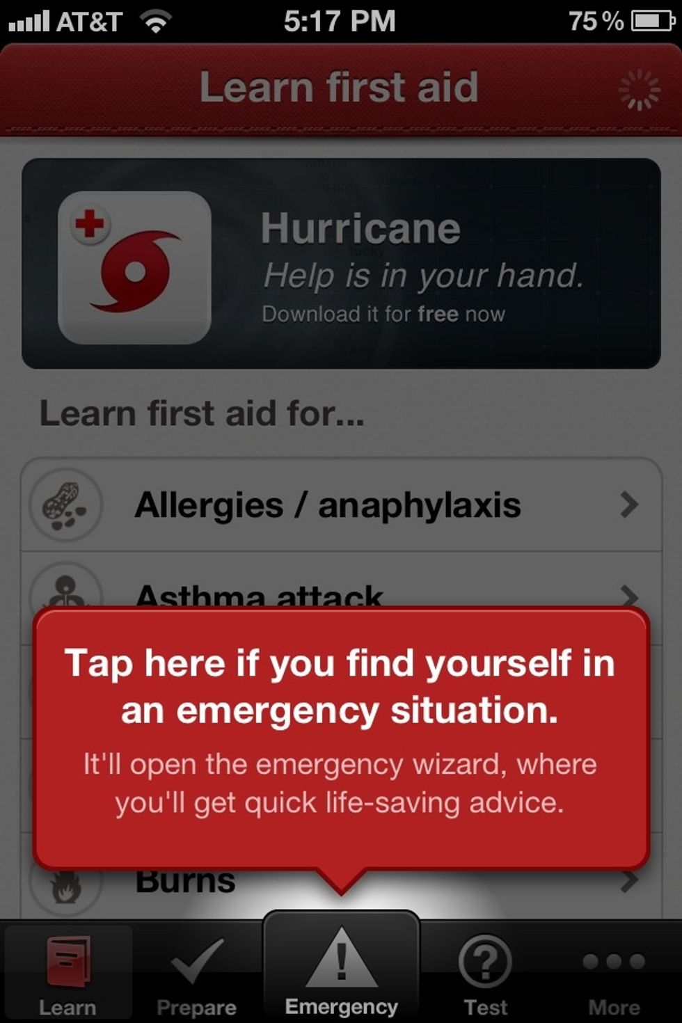 The first aid app is designed to help you quickly find information on how to handle various medical emergencies.