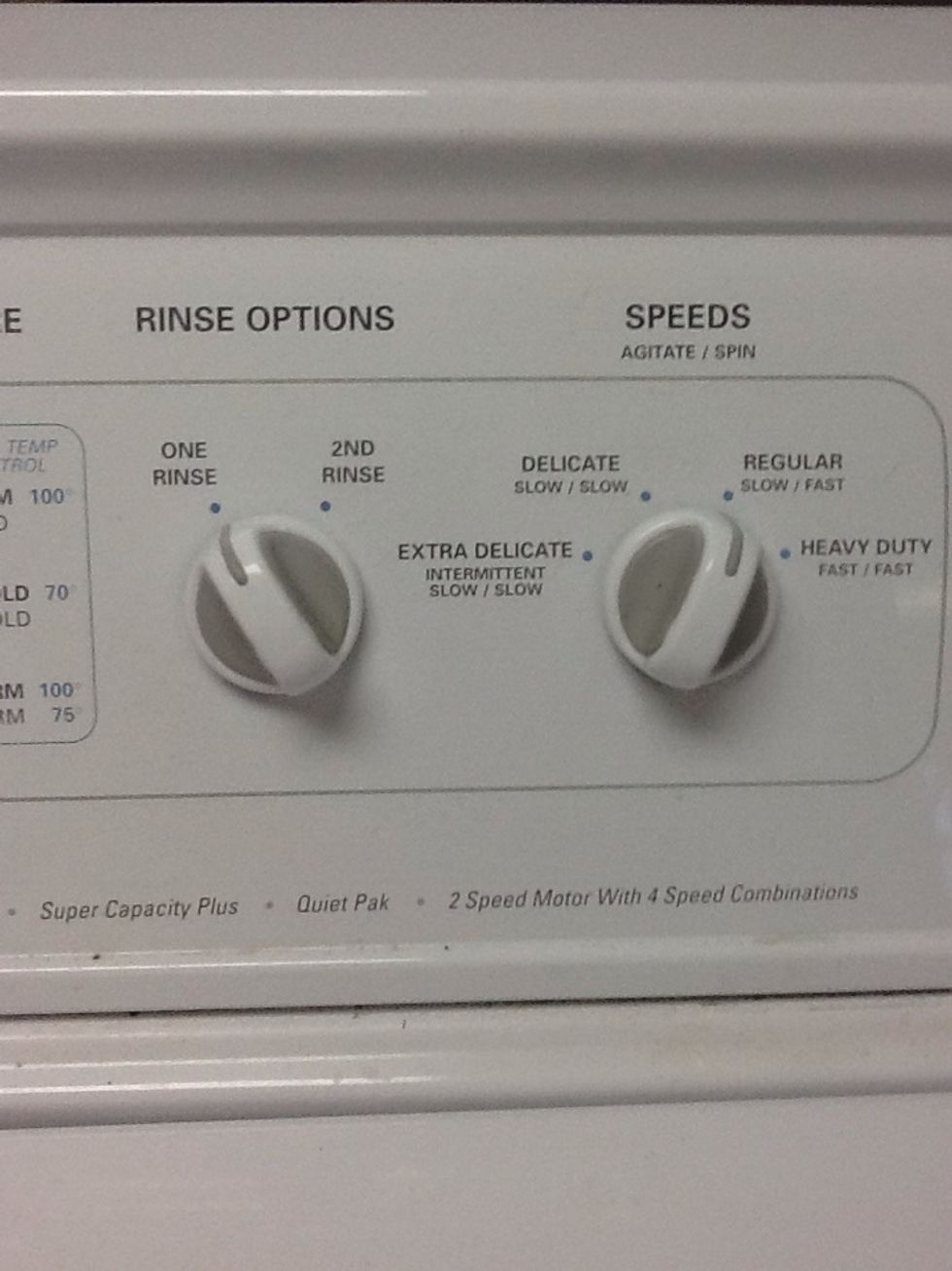 The first button on this one is how many rinses you want. And the second one is the speed on the washer.