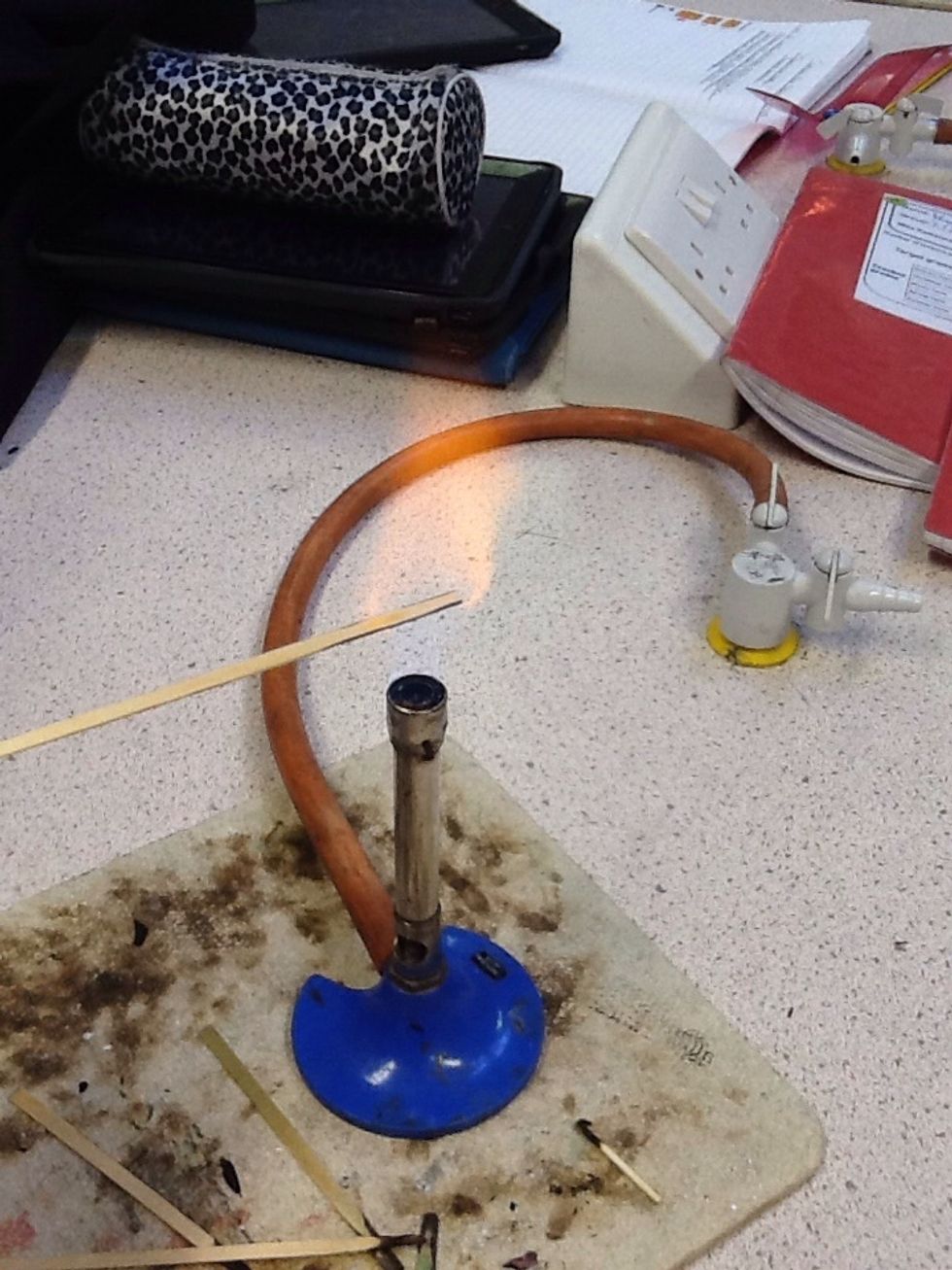 The first flame we tried was called potassium and it's colour when burnt was orange