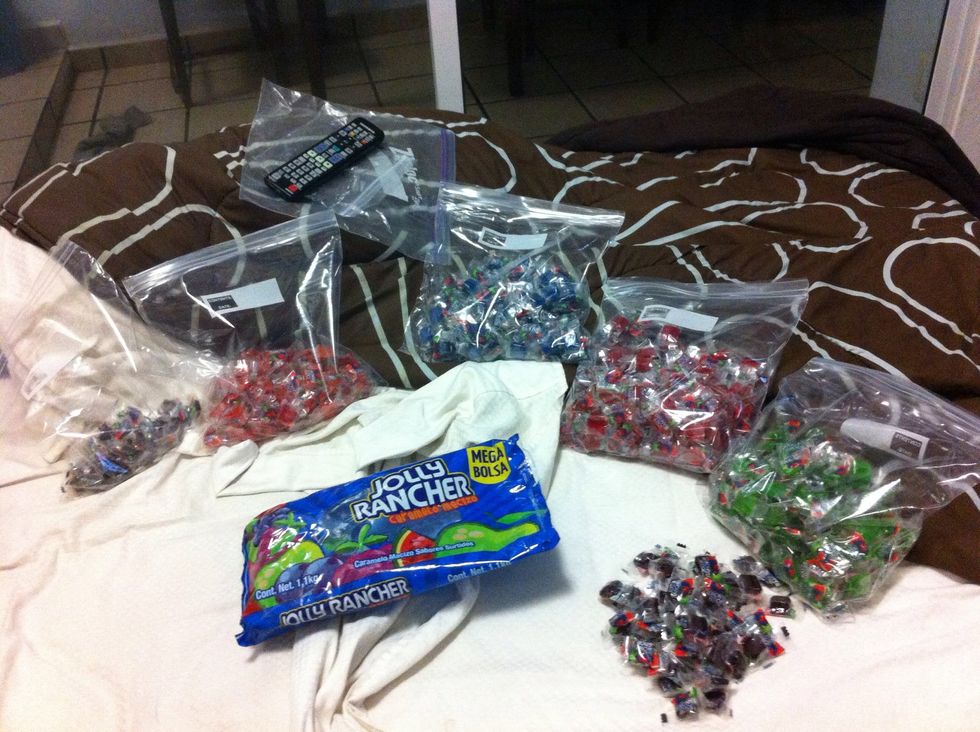 The first step it's to separate the Jolly Ranchers by flavor.