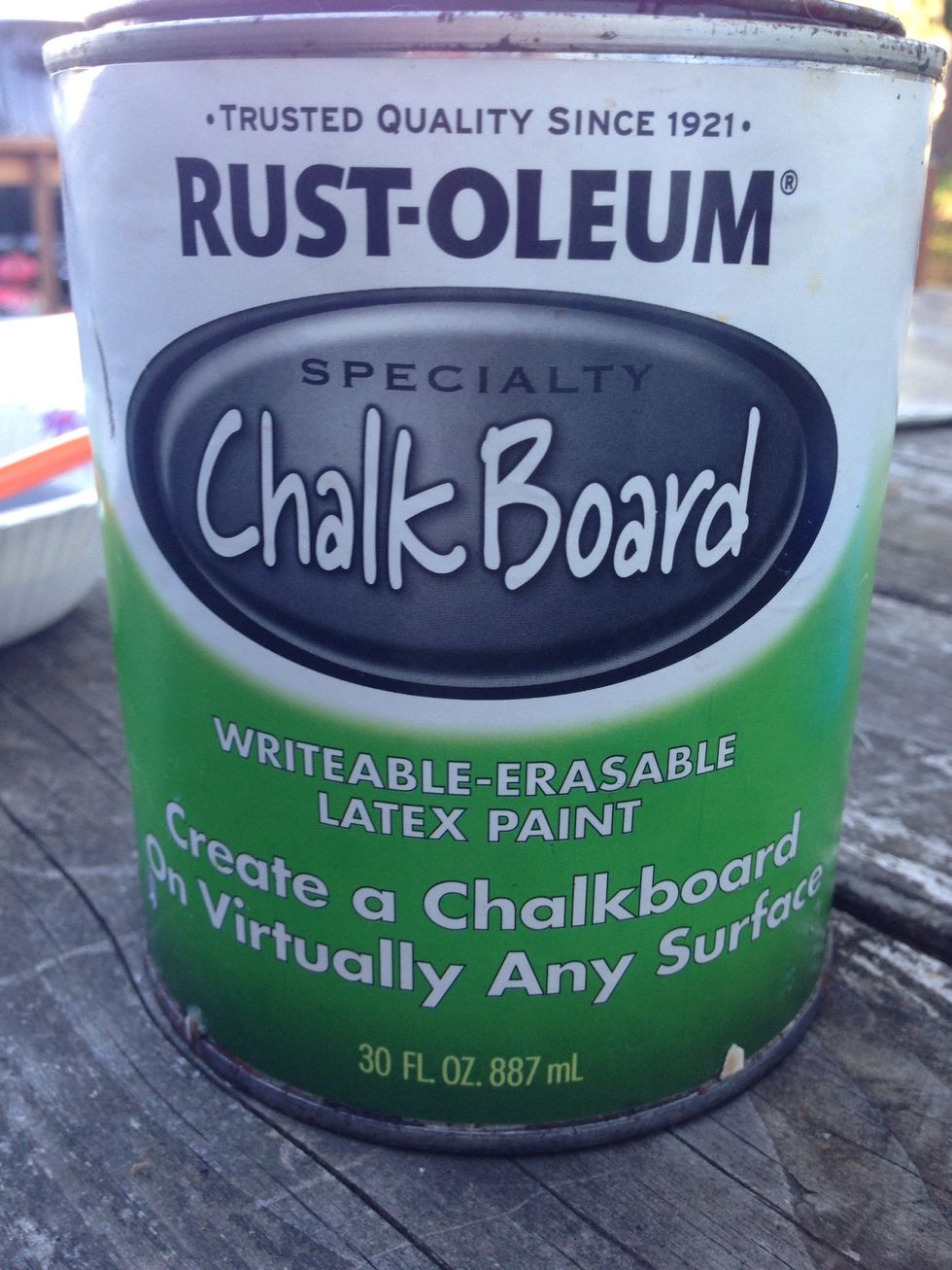 The first thing you'll need is some chalkboard paint. I'm using some leftovers from when we painted my wall a few years back