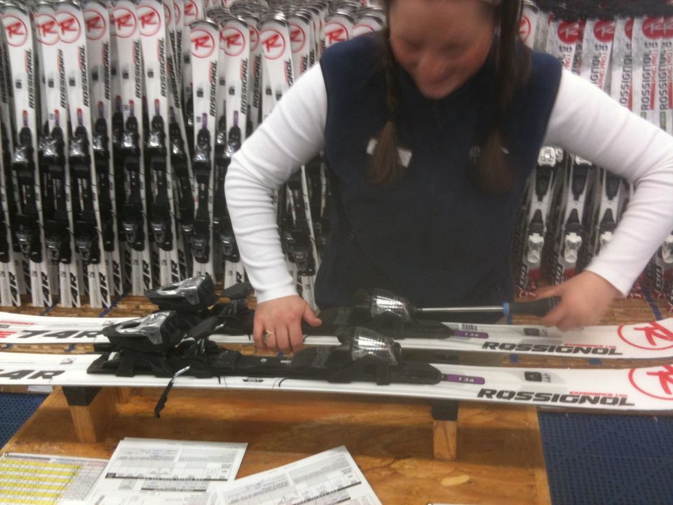 The fitter will adjust the ski bindings to the sole of your boot and adjust the release or Din setting to your weight, and type of skiing