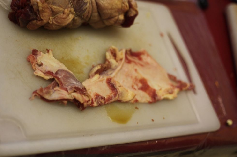 The following steps are optional: Remember we mentioned the beef fat (or skin). Well this is going to be our outer layer of the steak roast.