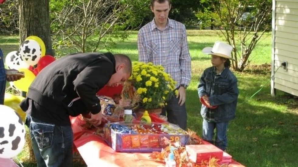 The food was simple: hot dogs and chips.