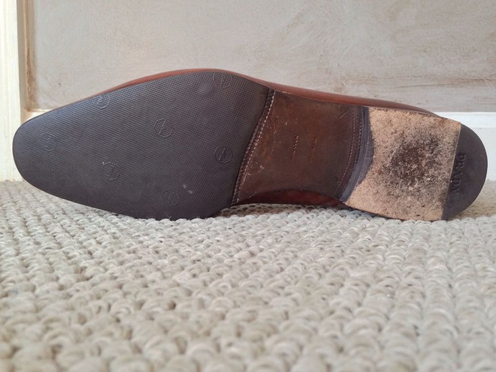 The forward sole is usually the next to go, especially on the left foot as you step out of your car and pivot to walk. Buy the sole protector = $10