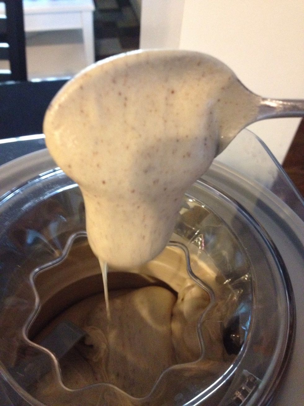 The freezing is done when a glob will stick to a spoon.