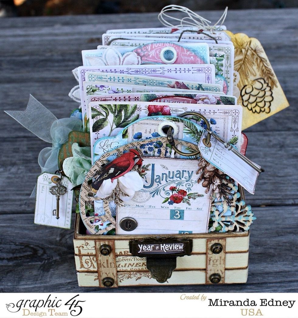 The front of each tag has the calendar section and is decorated accordingly. Each month has a matching ephemera card for more note keeping, bdays, memories.