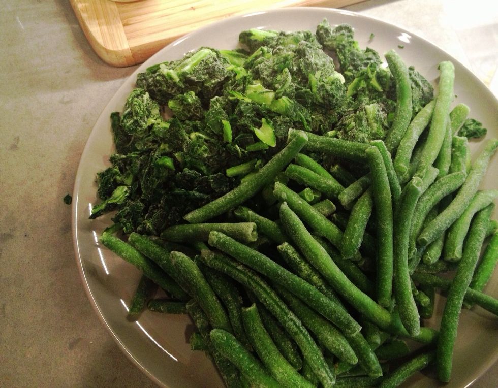 The frozen veggies... I used Trader Joe's brand. If using fresh vegetables, any variety of kale is ok (like curly or dino). I highly recommend choosing organic, local produce whenever possible