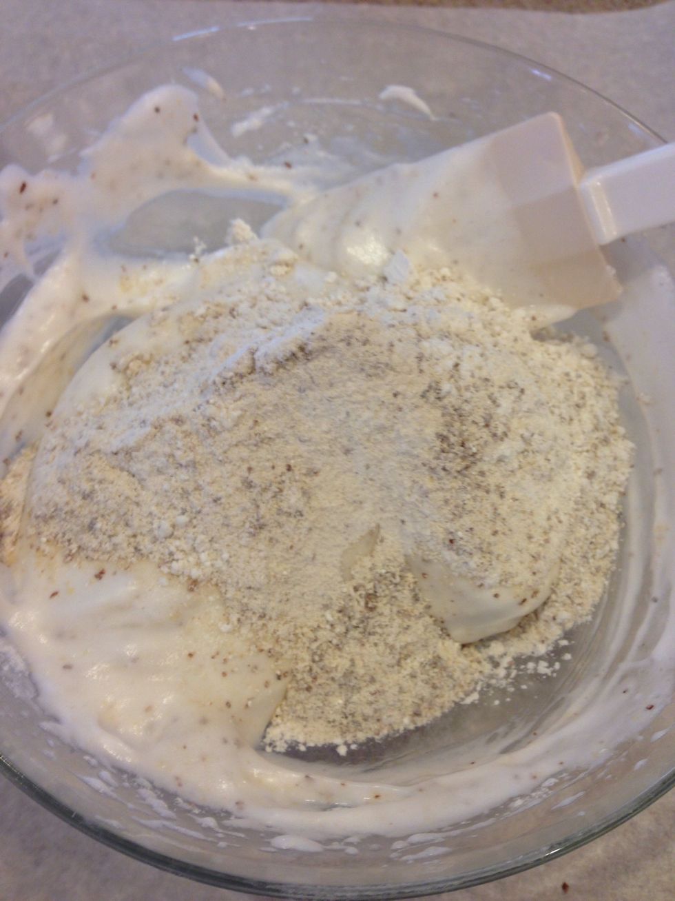 The fun part! Fold in 1/3 of the dry ingredients  and repeat process 2 more times until fully incorporated. You may add food coloring here if you like.