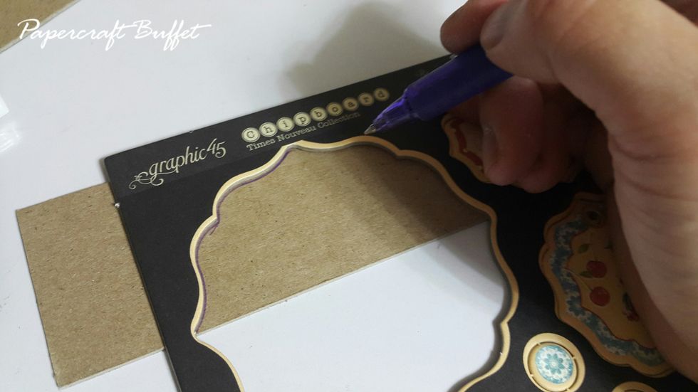 The go to the clock decoration, in order for the clock to be stand up, chase the shape on chipboard and cut it out.