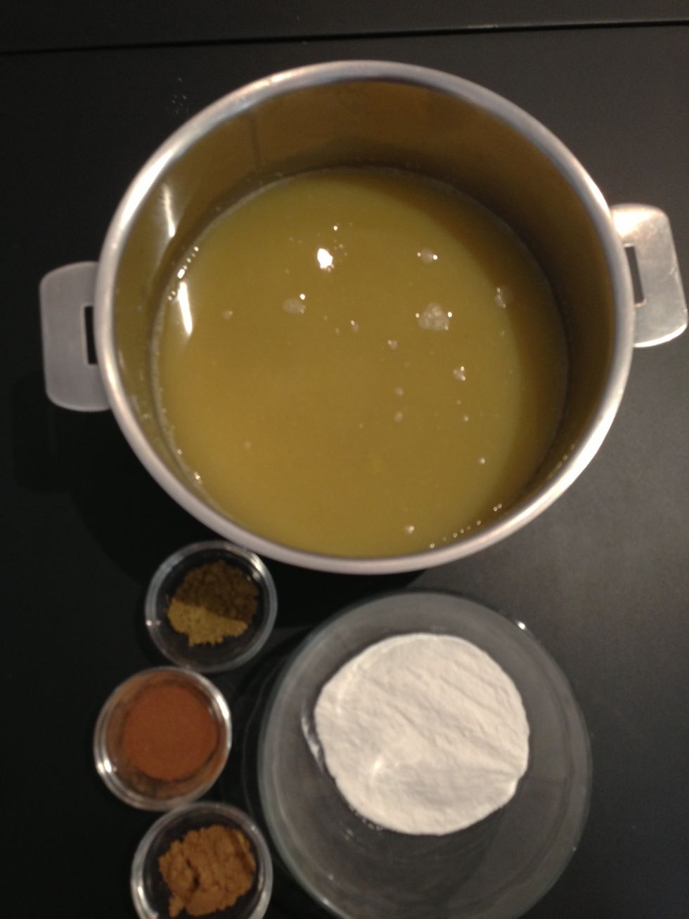 The grape juice. Powdered rice. Cinnamon . Caraway. Anis. . No sugar needed. The grape juice is sweet enough