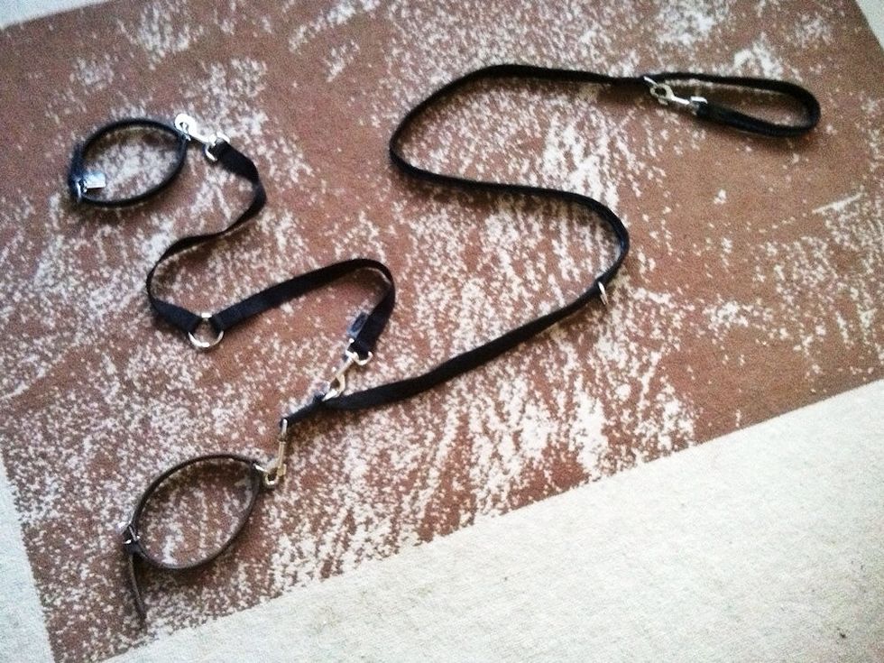 The harness strap is connected to the leash, the leash is only connected to the collar.