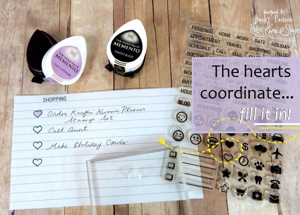The heart and star stamps in the set are specially designed.  For example, you can stamp the empty heart and then fill it in with the coordinating stamp within the set.  Love it!