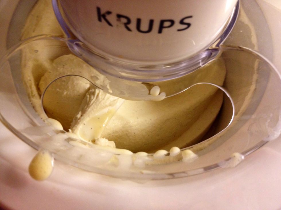 The icecream now has the right texture and the machine is about to stop.