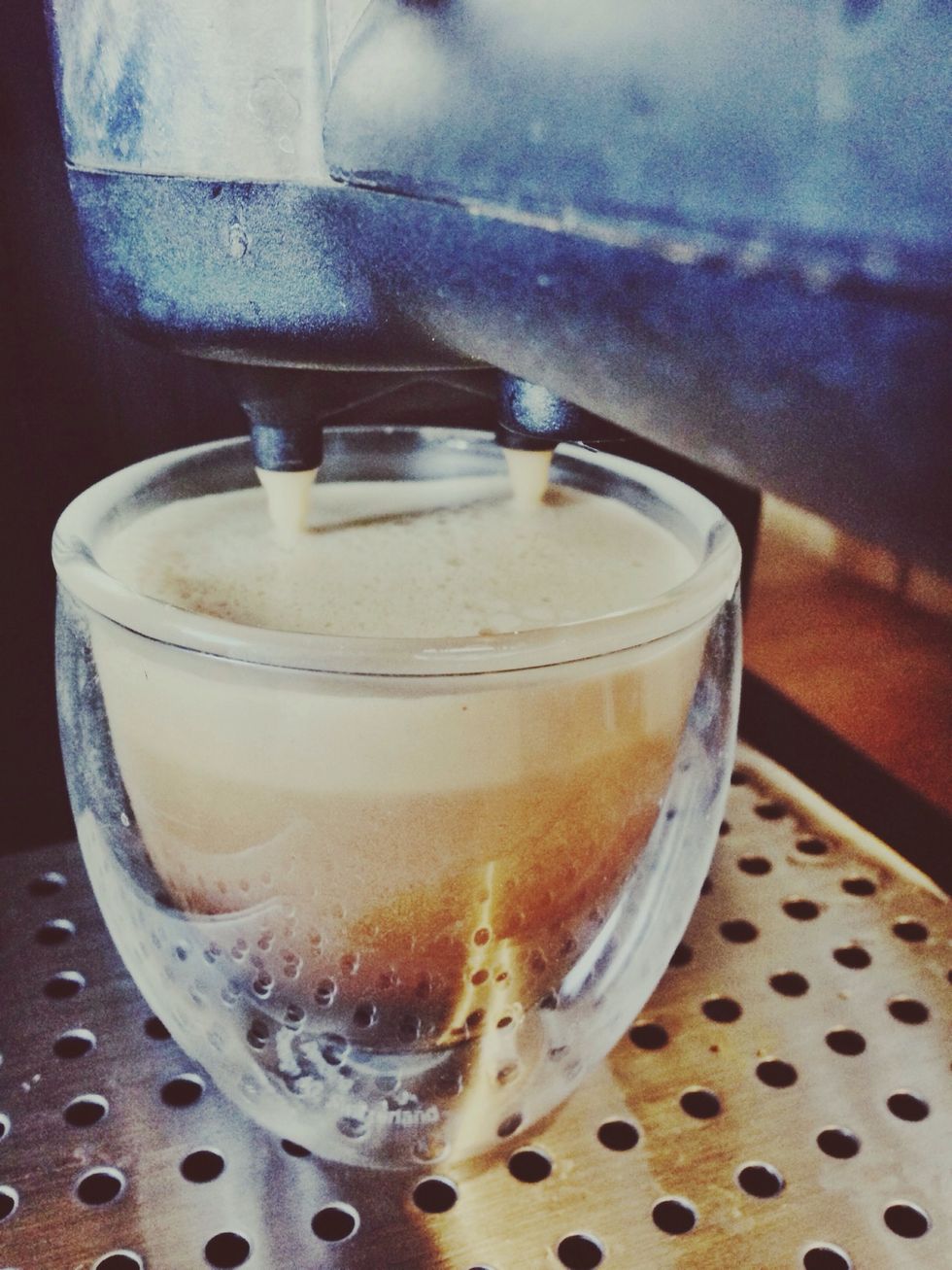 The ideal pull of a shot should be around 14 seconds but no more than 20. The dark bottom layer is the heart of the shot, the middle light color is the body, and the foamy caramel layer is the crema.