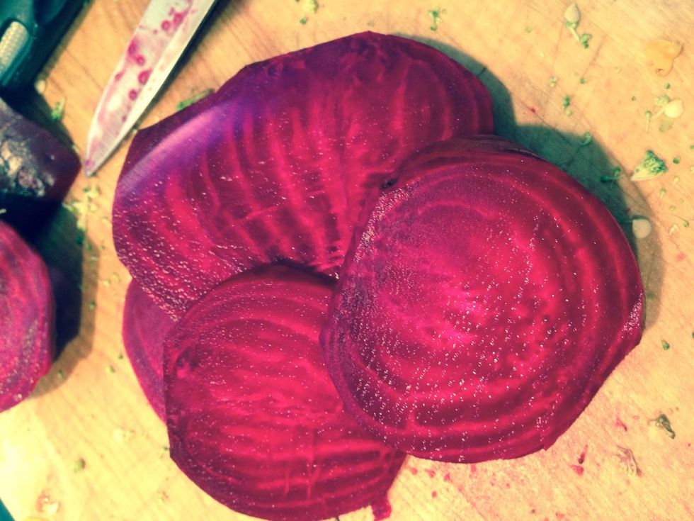 The ideal veggie for blue is purple potatoes, but I couldn't find any so I'm using beets as another purple.