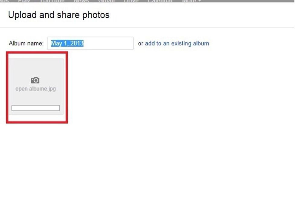 The image will be uploaded to the album.  If you upload several images (or if the images are very large), it can take a few minutes to upload.
