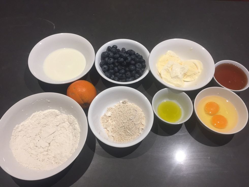 The ingredients to make the Crep\u00e8s and syrup