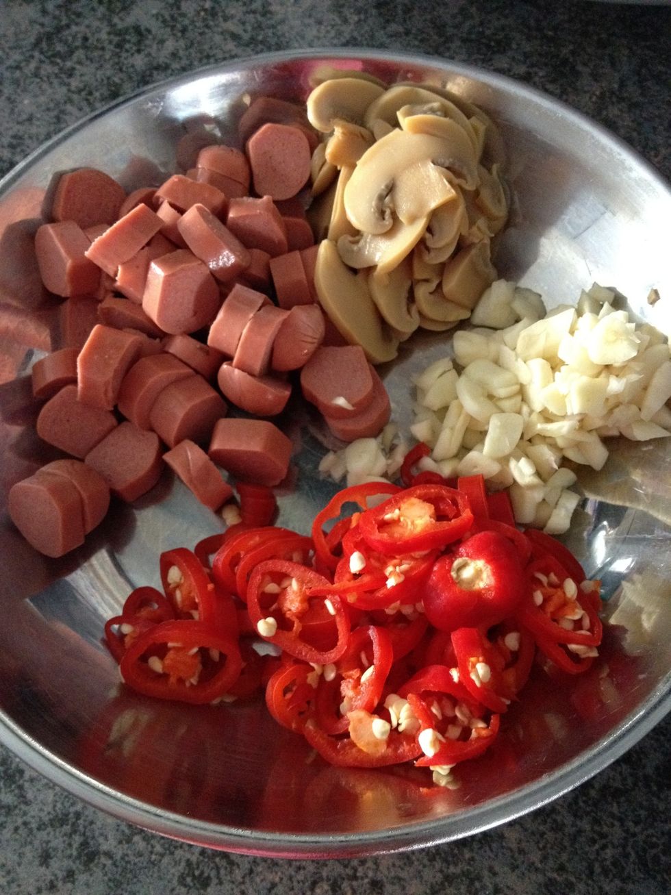 The ingredients you want to add in to your pasta. You can add as many as you want, depending on your own personal needs and wants.