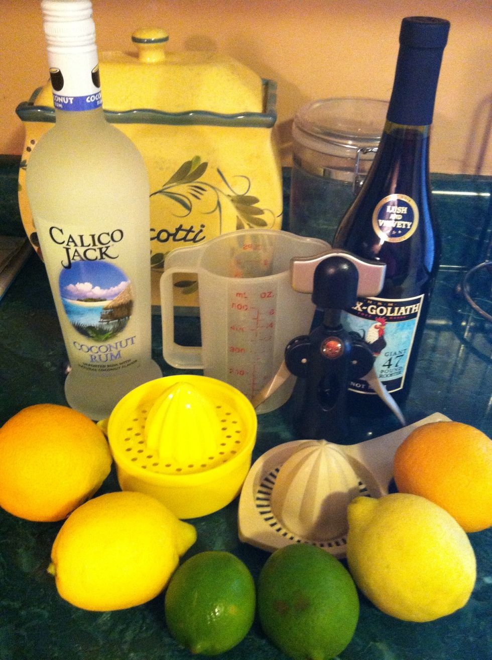 The ingregients: Ive chosen a Pinot Noir (not as dry) and a coconut rum (changing it up a little...for a traditional taste use regular light rum)